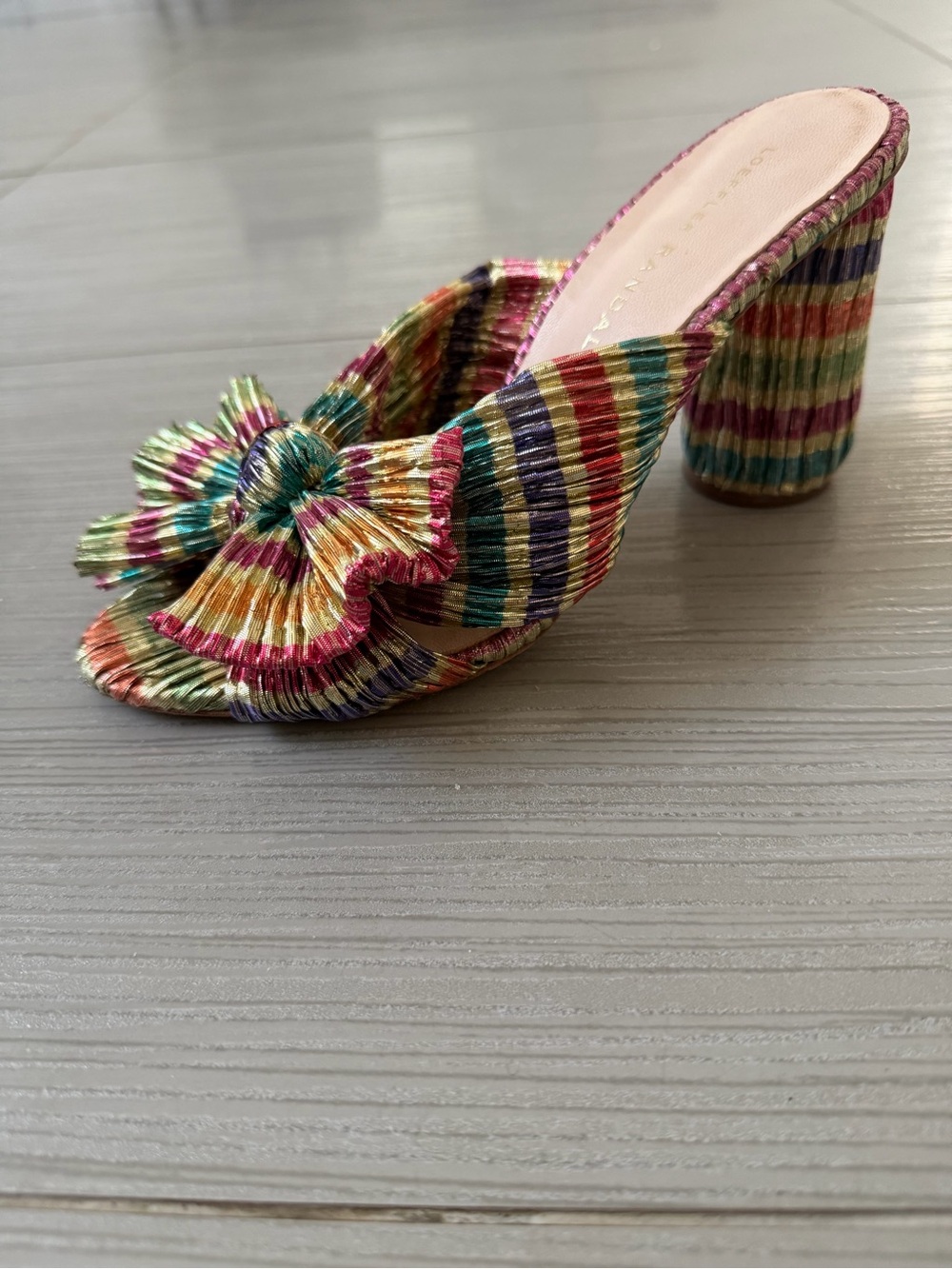 Loeffler Randall multicolor Stripe bow Block Heel Mule Women's Shoes sandals 36